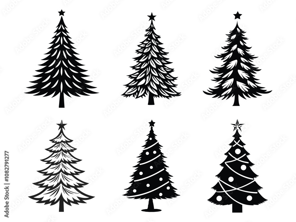 Obraz premium Collection of christmas tree vector illustration Beautifully decorated christmas tree on white background