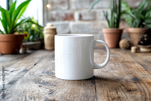 A cozy white mug on a rustic wooden table with minimal holiday decor and warm lighting, perfect for winter moments