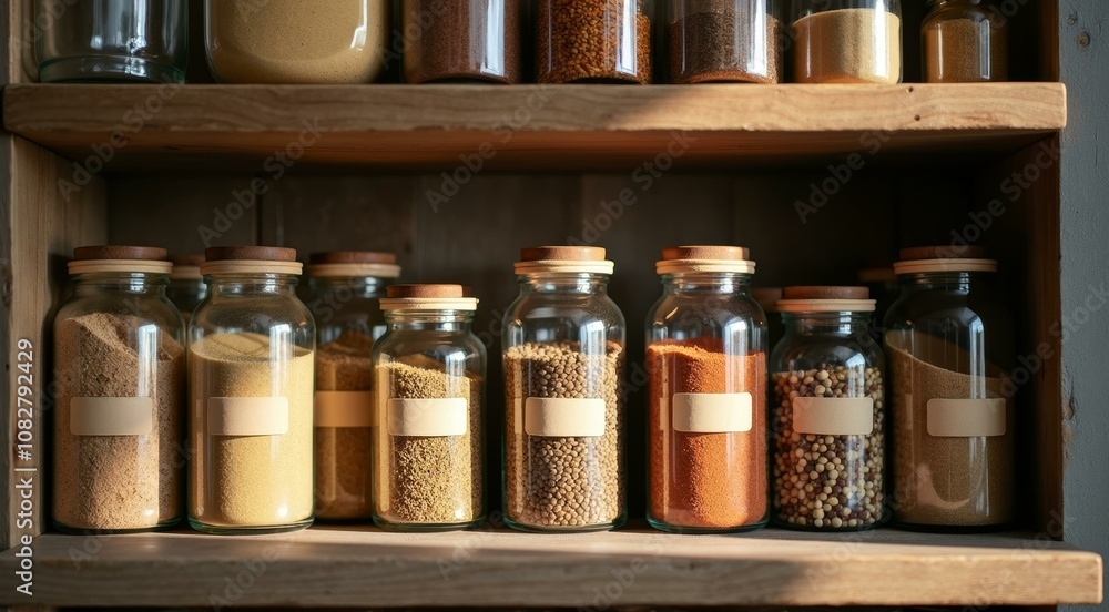 Aesthetic Display of Assorted Spices in Labeled Glass Jars