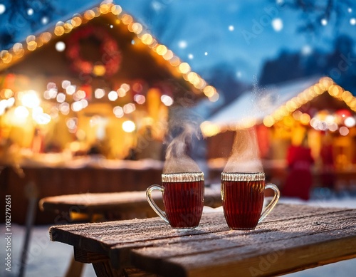 Gemütlicher Weihnachtsmarkt mit Glühwein photo