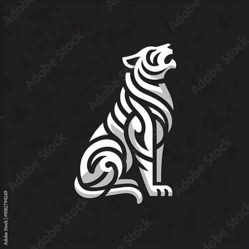 A silhouette of a horse and elephant with zebra stripes and tiger pattern in a wild safari theme, showcasing animals in a nature-inspired tattoo design photo