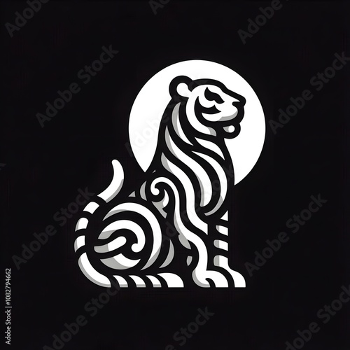 A silhouette of a horse and elephant with zebra stripes and tiger pattern in a wild safari theme, showcasing animals in a nature-inspired tattoo design photo