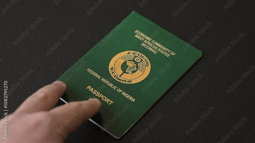 International passport of a citizen Nigeria on a dark concrete background, international travel International passport of a citizen Nigeria on a dark concrete background, international travel