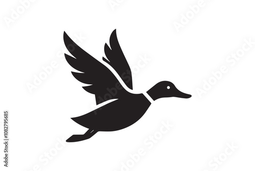 flying duck vector silhouette isolated in white background