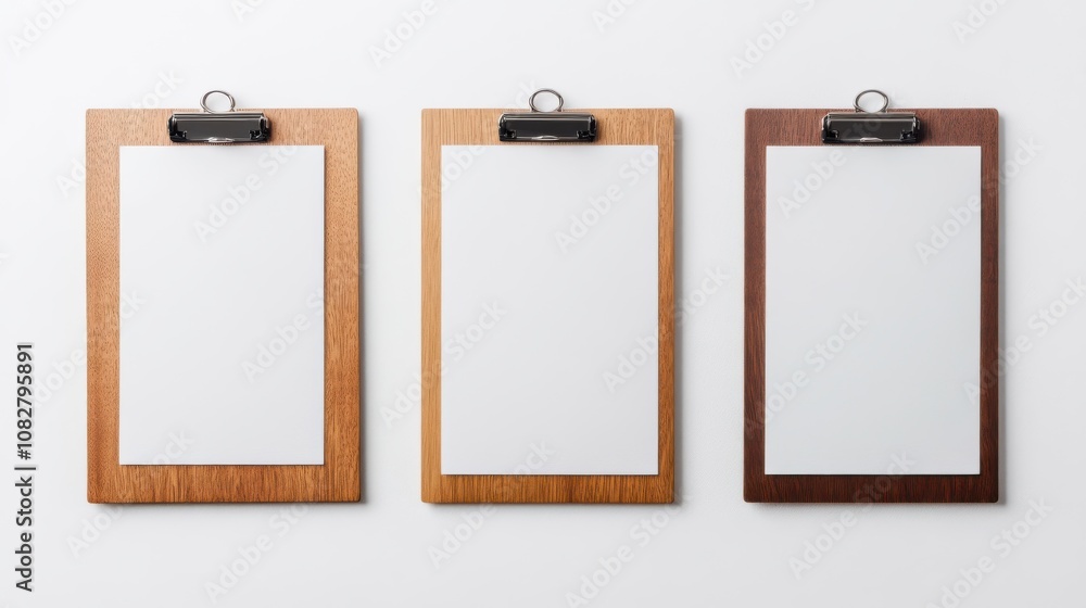 Blank Clipboards on Wooden Background Blank Clipboards on Wooden Background