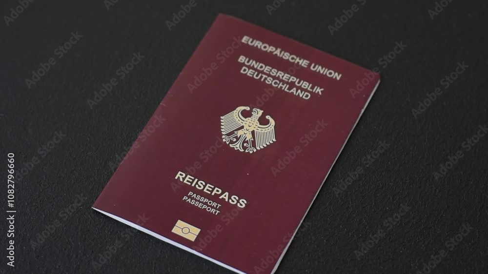 International passport of a citizen of Germany on a dark concrete background, international travel International passport of a citizen of Germany on a dark concrete background, international travel