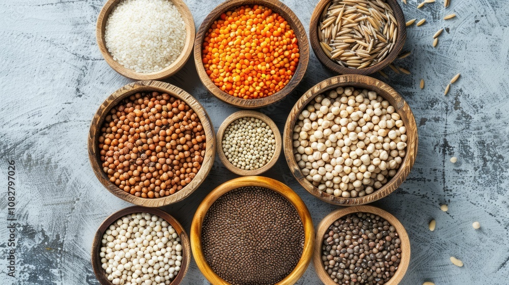 Various grains and legumes in a circular layout Various grains and legumes in a circular layout