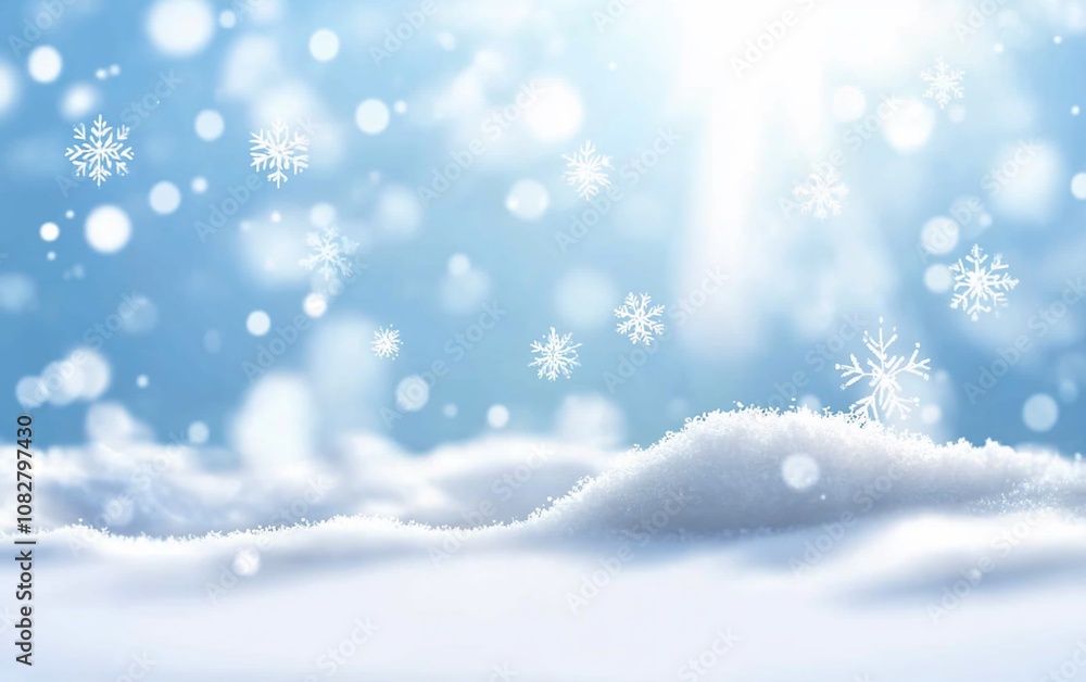 A serene winter scene with snowflakes and a bright sky. A serene winter scene with snowflakes and a bright sky.
