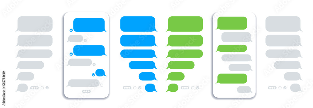 Message bubbles template for creating dialogues on white background. Text template bubbles. Mockup Web messenger interface. Message bubbles template for creating dialogues on white background. Text template bubbles. Mockup Web messenger interface.
