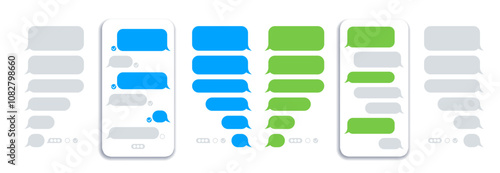 Message bubbles template for creating dialogues on white background. Text template bubbles. Mockup Web messenger interface.