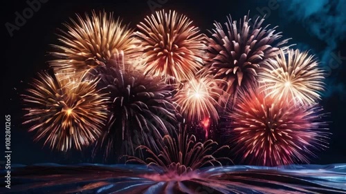 Fireworks display celebration with Colorful Firework. Fireworks  celebration  In Night Sky