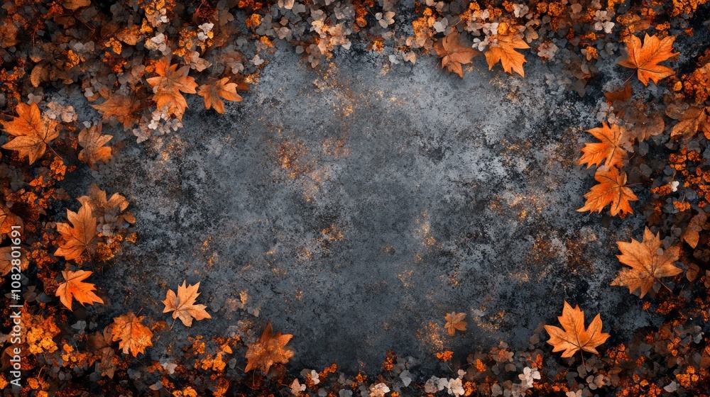 Autumn leaves backdrop, gray background with brown and orange tones, empty space in the middle of the frame for text or product display, AI Generative Autumn leaves backdrop, gray background with brown and orange tones, empty space in the middle of the frame for text or product display, AI Generative
