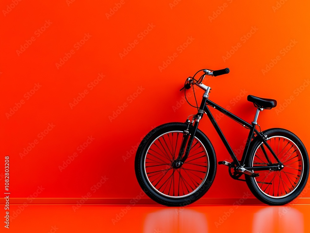 A bicycle leaning against an orange wall in a room A bicycle leaning against an orange wall in a room