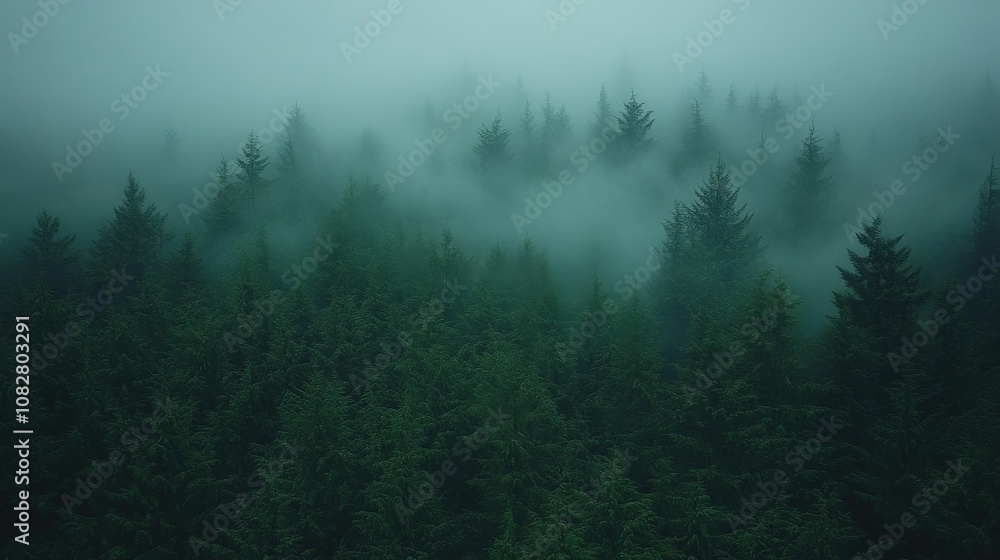 A misty forest landscape shrouded in fog, creating a serene and mysterious atmosphere. A misty forest landscape shrouded in fog, creating a serene and mysterious atmosphere.