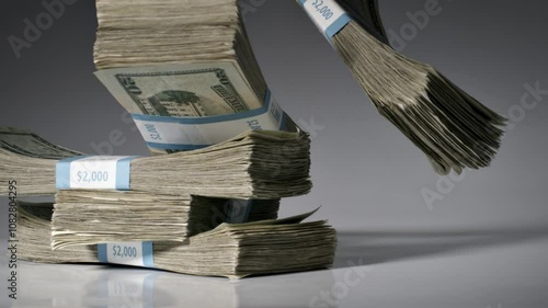 Wallpaper Mural Stack of money falling and landing on a table. Slow Motion. Torontodigital.ca