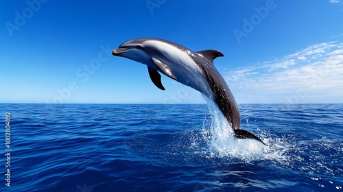 A dolphin jumping out of the water in the ocean