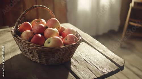 Wallpaper Mural A basket of freshly picked apples sitting on a rustic wooden table. Torontodigital.ca