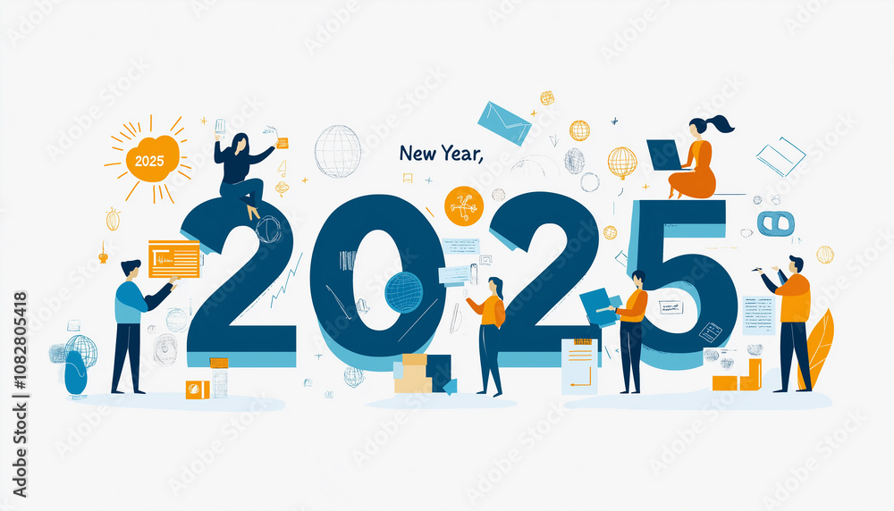 Flat illustration of people working together to paint the numbers Flat illustration of people working together to paint the numbers