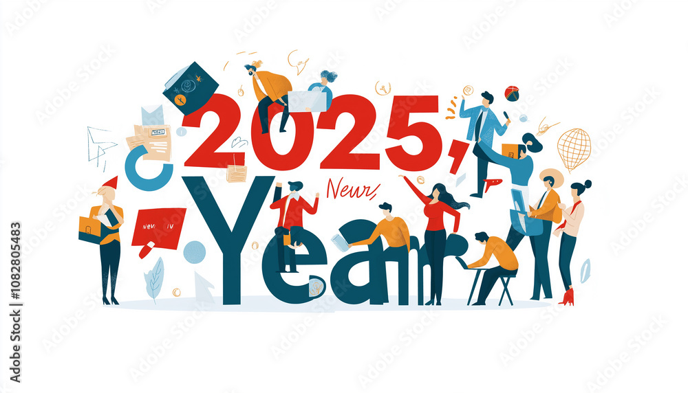 Flat illustration of people working together to paint the numbers Flat illustration of people working together to paint the numbers