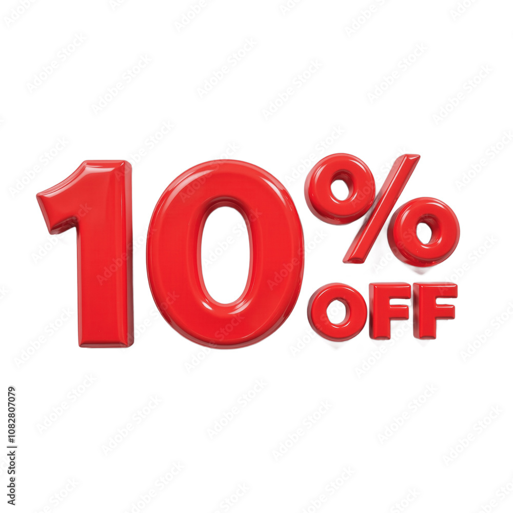 10% Off Sale Promotion, 3D Red Glossy Numbers, Discount Offer Concept. 10% Off Sale Promotion, 3D Red Glossy Numbers, Discount Offer Concept.