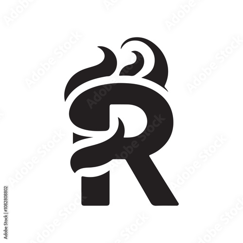 Creative and stylish letter R silhouette vector icon with fire or flame shape, for logo design photo