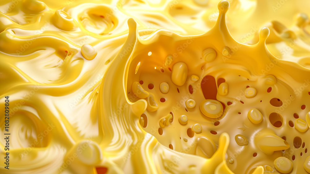 Swirling curls of melted cheese in a dynamic, abstract splash. Swirling curls of melted cheese in a dynamic, abstract splash.
