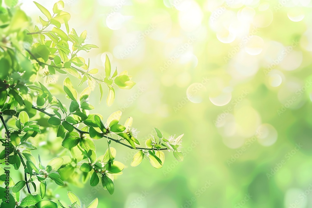 Green leaves with sunlight and bokeh background. Nature background. Green leaves with sunlight and bokeh background. Nature background.