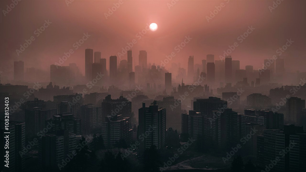Foggy morning skyline with modern architecture softened by diffused sunlight evoking serenity and cinematic beauty in muted urban tones. Foggy morning skyline with modern architecture softened by diffused sunlight evoking serenity and cinematic beauty in muted urban tones.