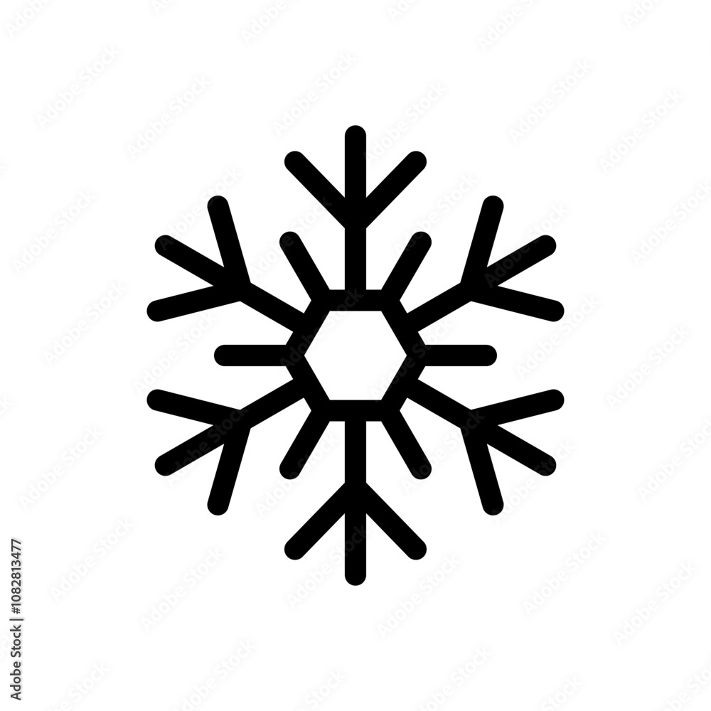 Snowflake icon. Black outline linear silhouette. Editable strokes. Front view. Vector simple flat graphic illustration. Isolated object on white background. Isolate. Snowflake icon. Black outline linear silhouette. Editable strokes. Front view. Vector simple flat graphic illustration. Isolated object on white background. Isolate.