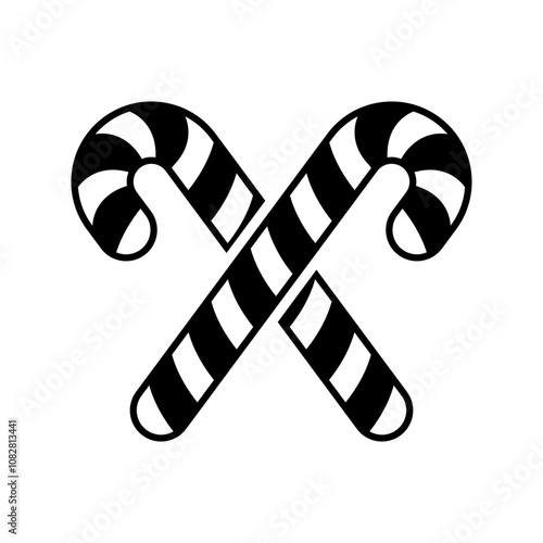 Crossed candy canes icon. Black silhouette. Front side view. Vector simple flat graphic illustration. Isolated object on white background. Isolate.