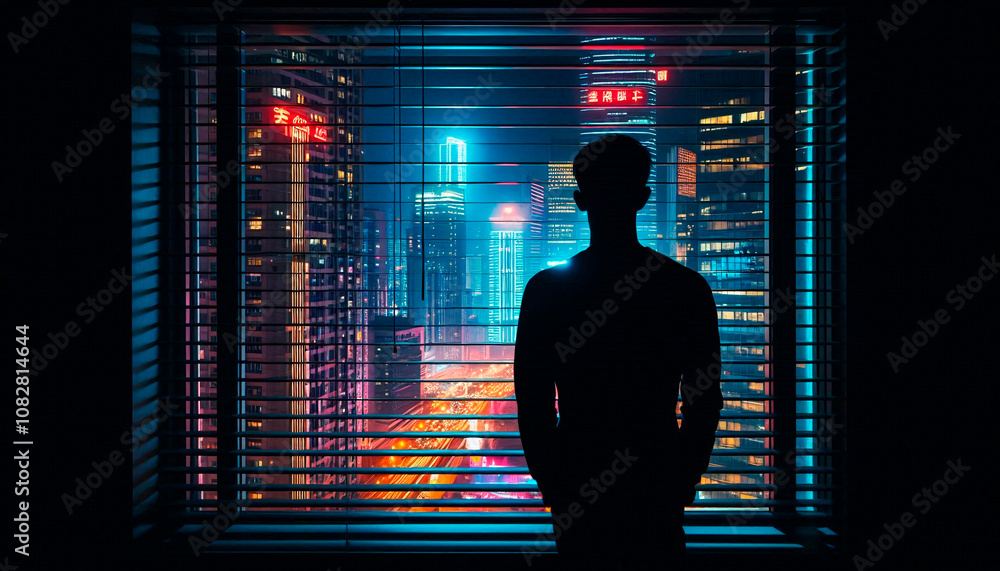 Person looking in the window of a skyscraper Person looking in the window of a skyscraper