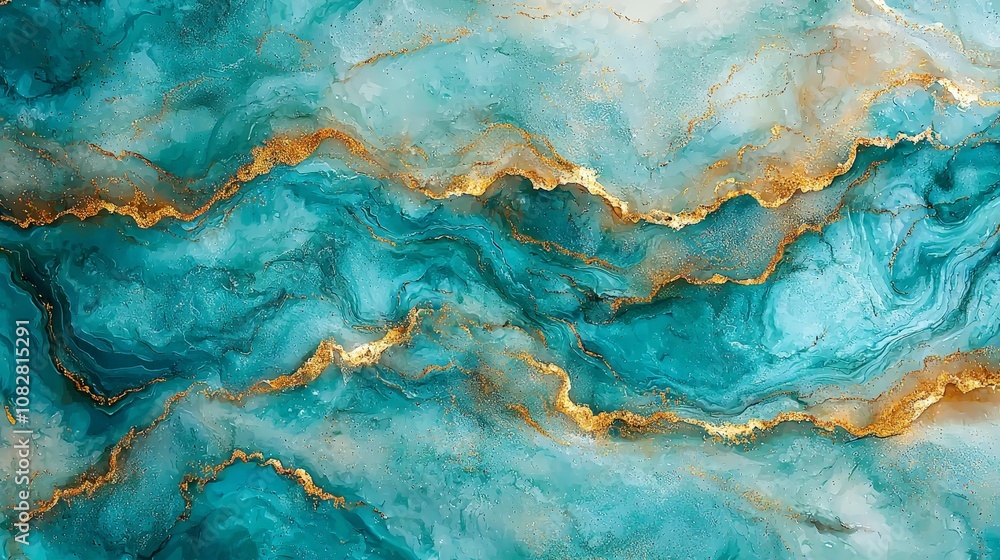A vibrant abstract design featuring turquoise and gold swirling patterns. A vibrant abstract design featuring turquoise and gold swirling patterns.