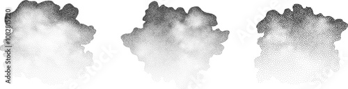 Set of  a black dots with a sandy texture. An abstract, grainy background featuring a noisy gradient pattern.