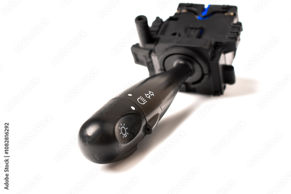 Close-up. Switches the direction indicator switch lever, also turns on the lighting, selective focus. Road safety Close-up. Switches the direction indicator switch lever, also turns on the lighting, selective focus. Road safety