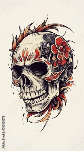 neo traditional tattoo design of a skull, generative ai 