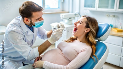 Pregnant Woman Having Teeth Examined At Dentists