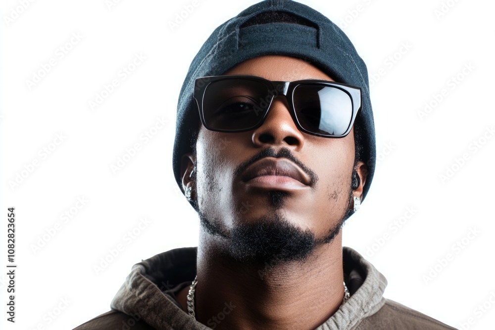 Portrait of African American hip hop artist isolated over white background Portrait of African American hip hop artist isolated over white background