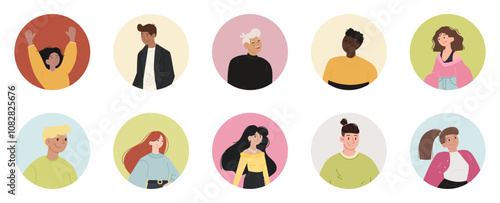 Colorful Flat Character Avatars Set with Diverse Individuals