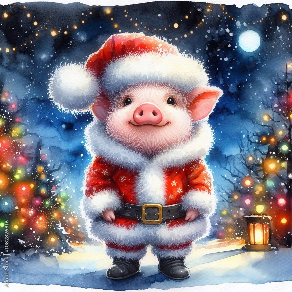niedliches Ferkel als Weihnachtsmann niedliches Ferkel als Weihnachtsmann