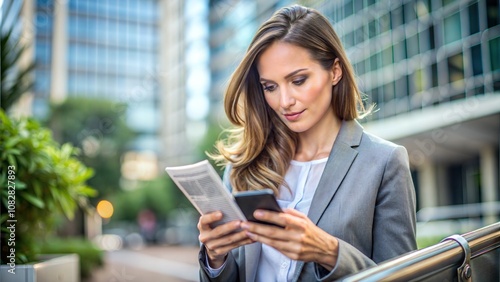 Woman Reading News On Mobile Phone