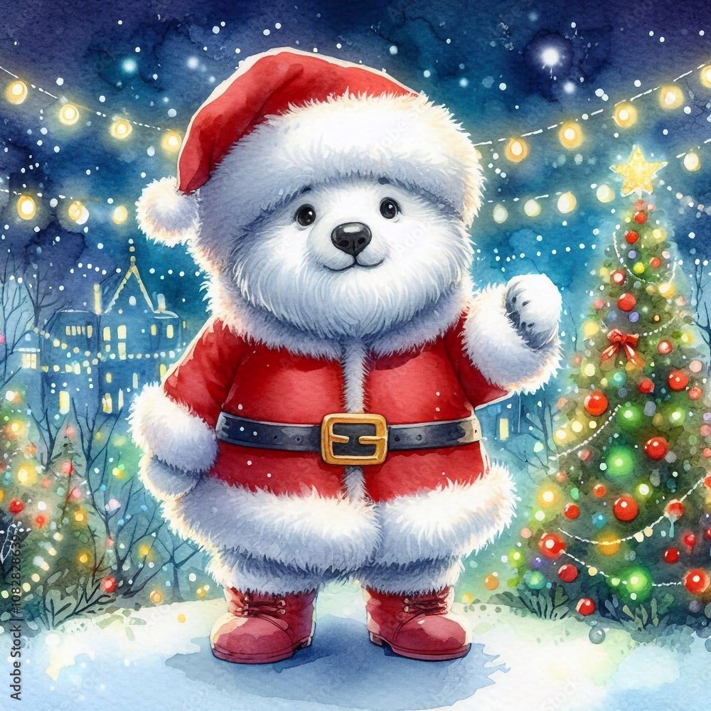 kleiner niedlicher Eisbär als Weihnachtsmann kleiner niedlicher Eisbär als Weihnachtsmann