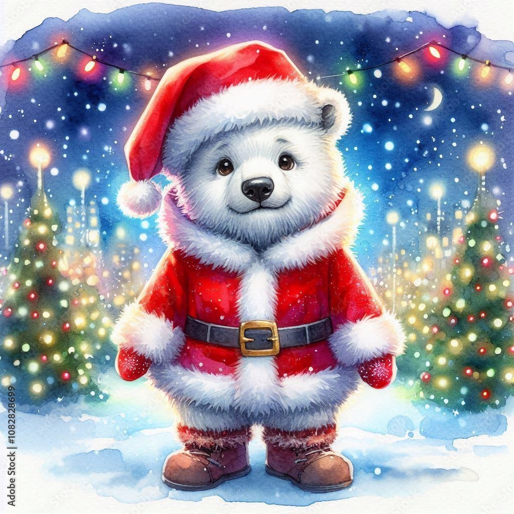 kleiner niedlicher Eisbär als Weihnachtsmann kleiner niedlicher Eisbär als Weihnachtsmann