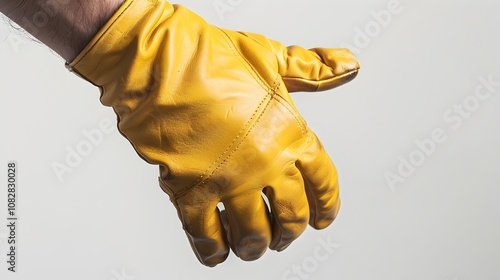Man hand wearing yellow glove