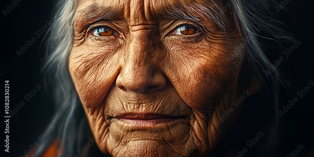 A Close-Up Portrait of an Elderly Woman Showcasing Deep Wrinkles, Expressive Eyes, and Silver Hair, Reflecting Wisdom and Experience, Captured in Soft Lighting Against a Dark Background A Close-Up Portrait of an Elderly Woman Showcasing Deep Wrinkles, Expressive Eyes, and Silver Hair, Reflecting Wisdom and Experience, Captured in Soft Lighting Against a Dark Background