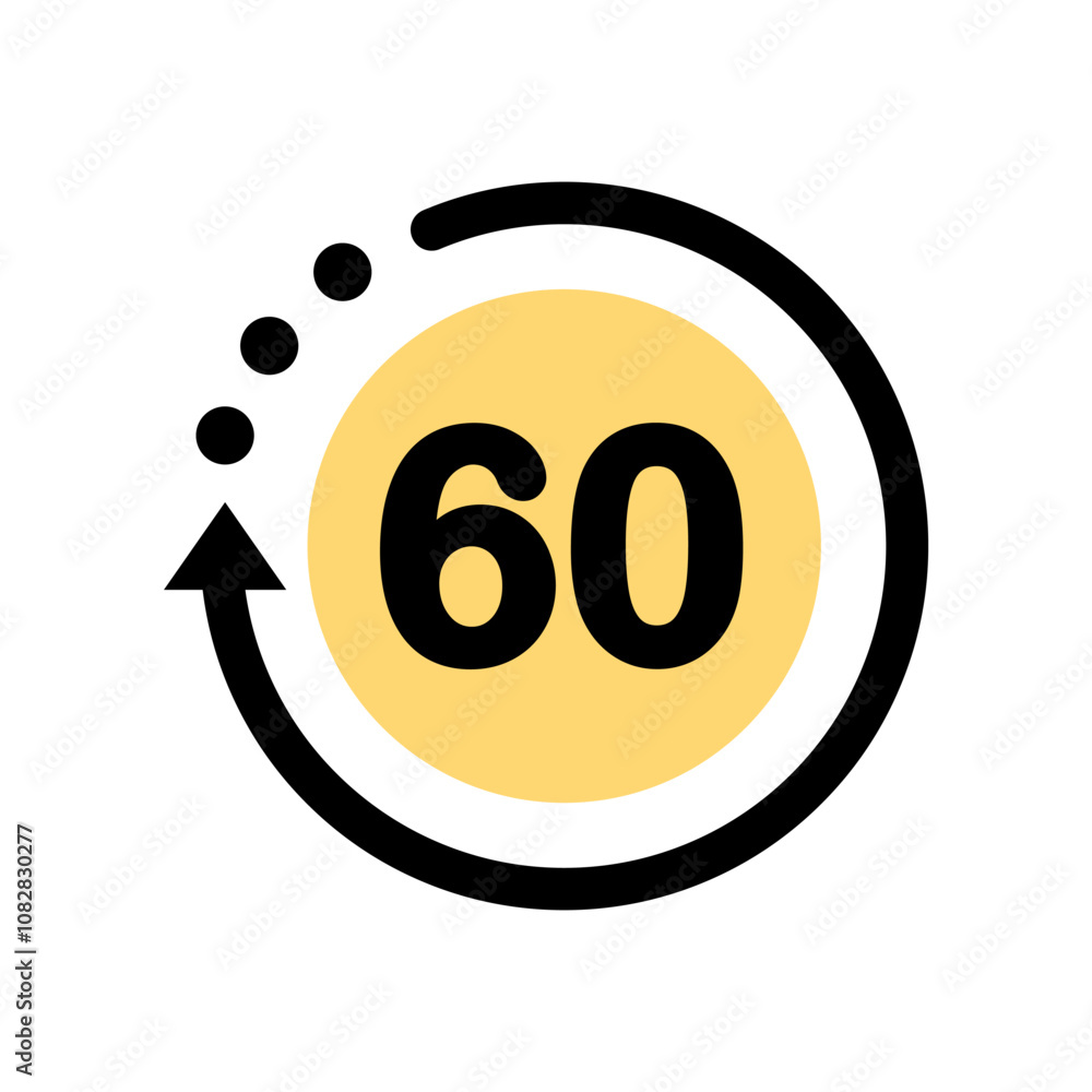 60 minute timer icon. Clock, stopwatch, countdown, speed, time concepts. Flat vector design isolated illustration. 60 minute timer icon. Clock, stopwatch, countdown, speed, time concepts. Flat vector design isolated illustration.