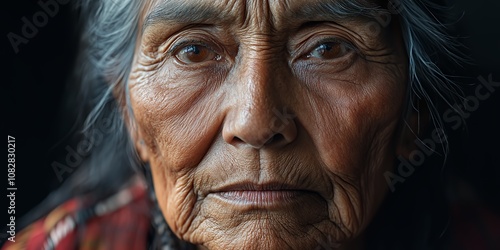 Elderly Woman With Deep-Set Eyes and Weathered Skin, Showcasing Wisdom and Resilience, Captured in Warm Light Against a Dark Background