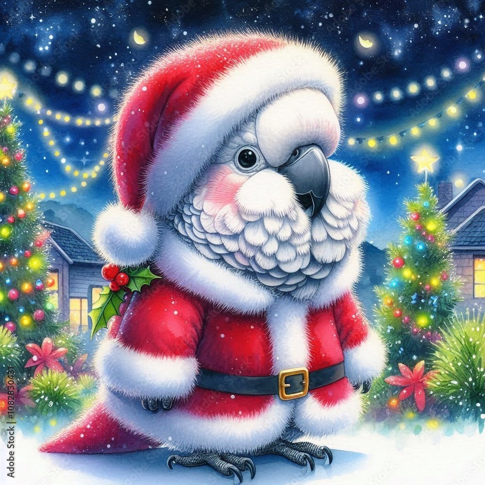 niedlicher kleiner Kakadu als Weihnachtsmann niedlicher kleiner Kakadu als Weihnachtsmann