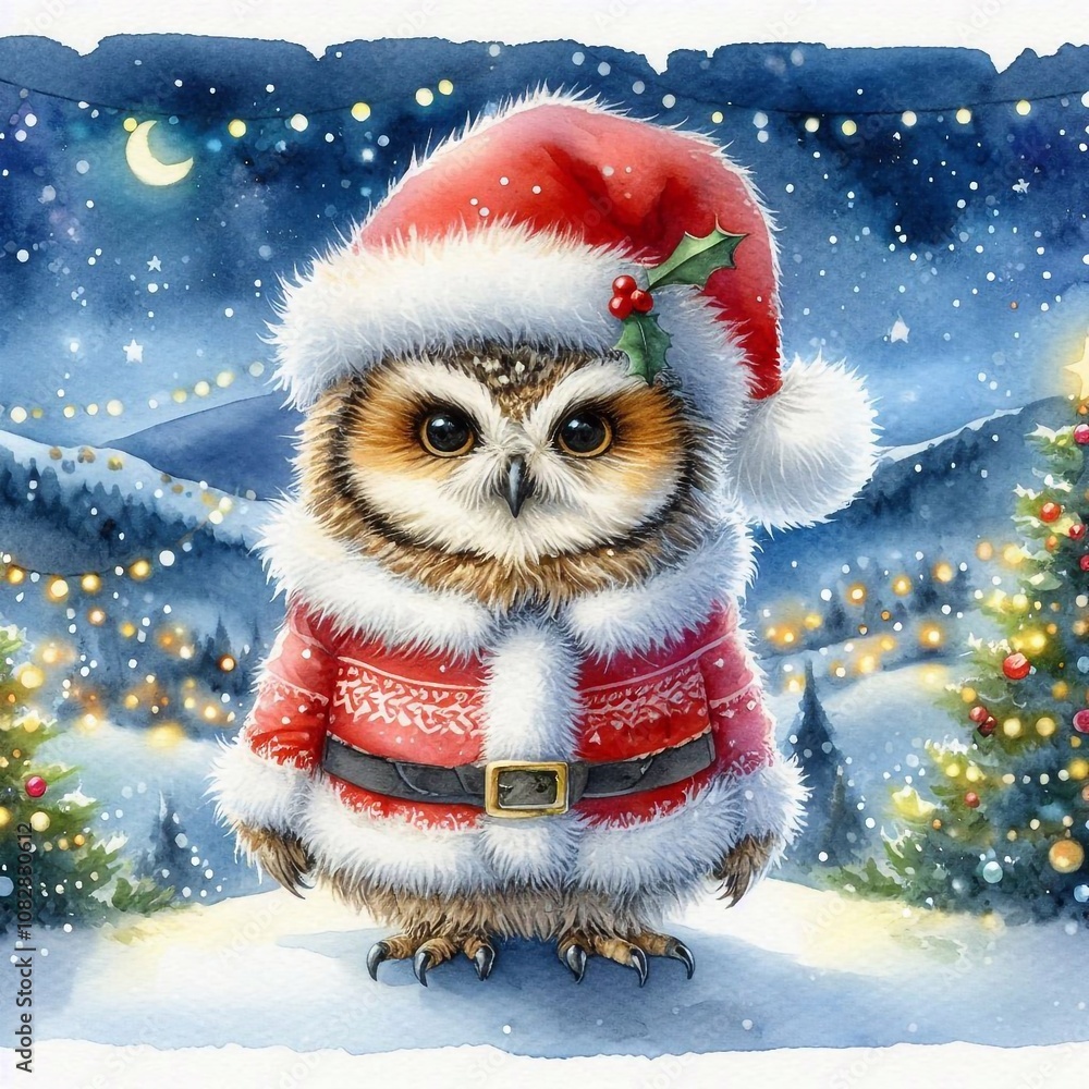 niedliche kleine Eule als Weihnachtsmann niedliche kleine Eule als Weihnachtsmann