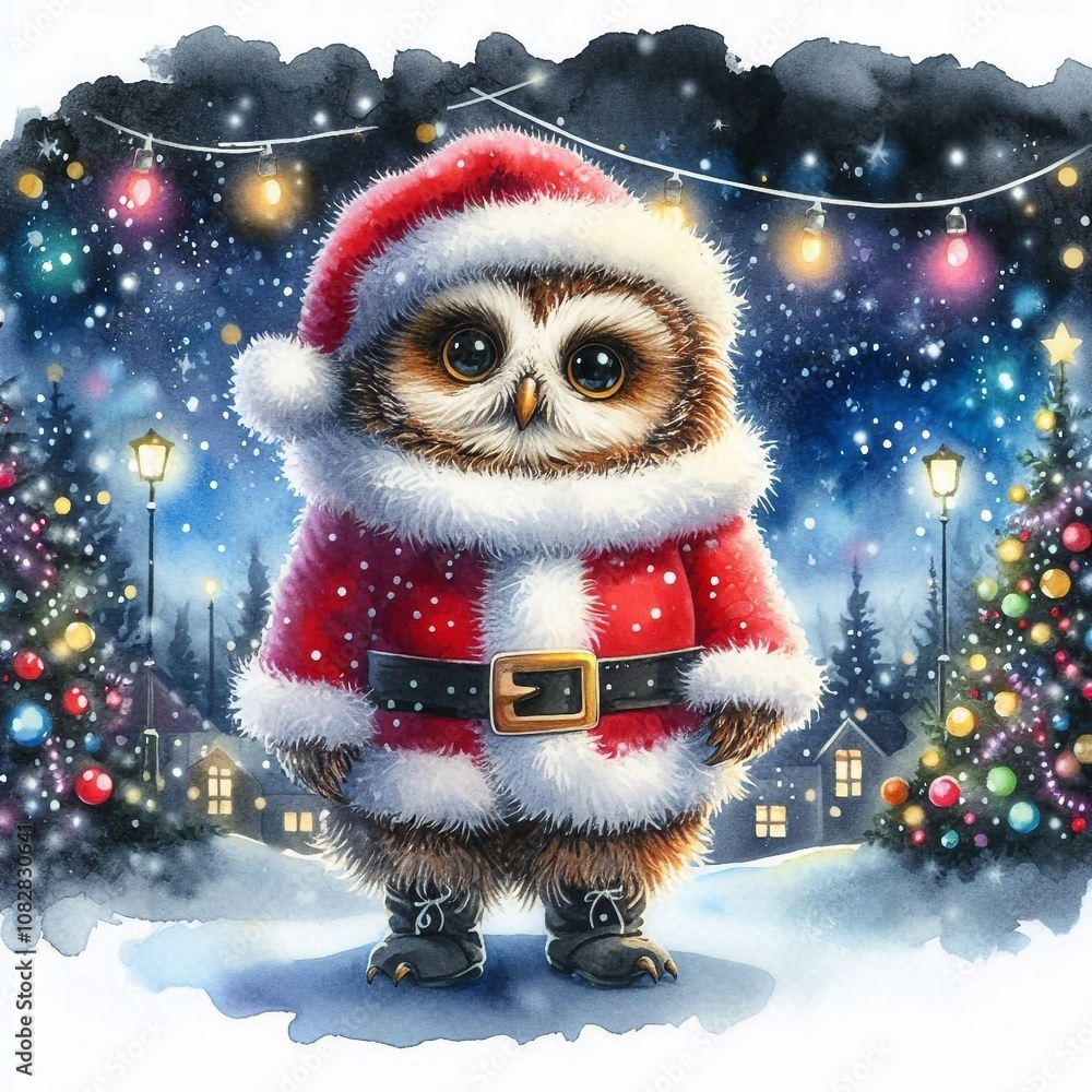 niedliche kleine Eule als Weihnachtsmann niedliche kleine Eule als Weihnachtsmann