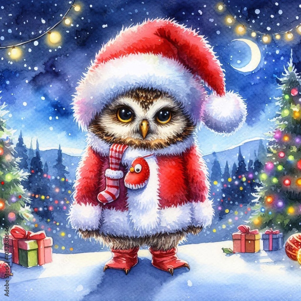 niedliche kleine Eule als Weihnachtsmann niedliche kleine Eule als Weihnachtsmann